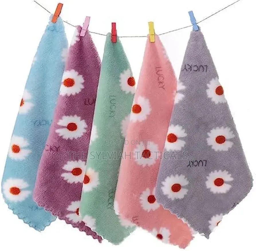 *5pc Coral Fleece Square Soft Absorbent Cloth, Wipe Hand Towel,