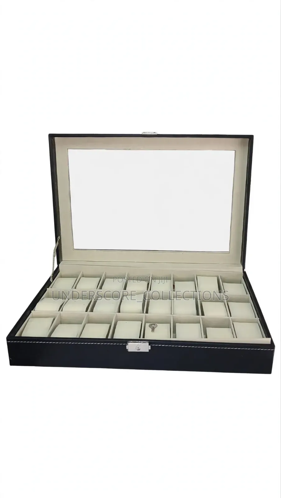 24 Slots With Pillows* — Black Faux Leather With White Stitching