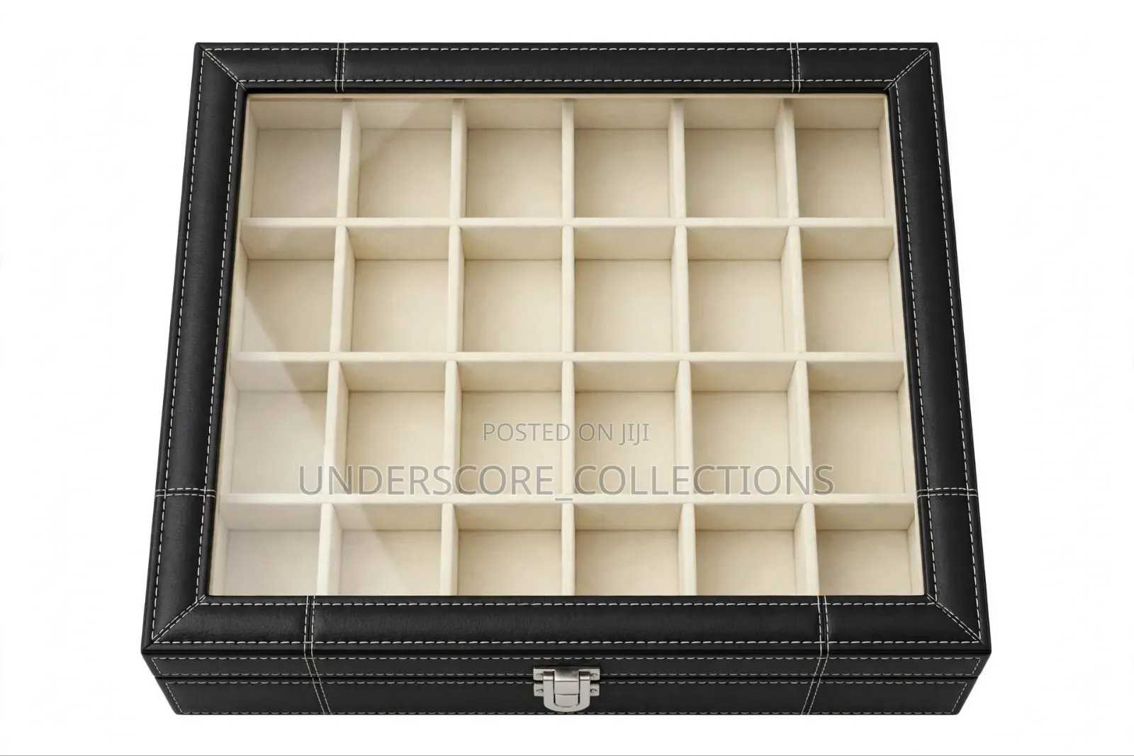 24 Slots With Pillows* — Black Faux Leather With White Stitching