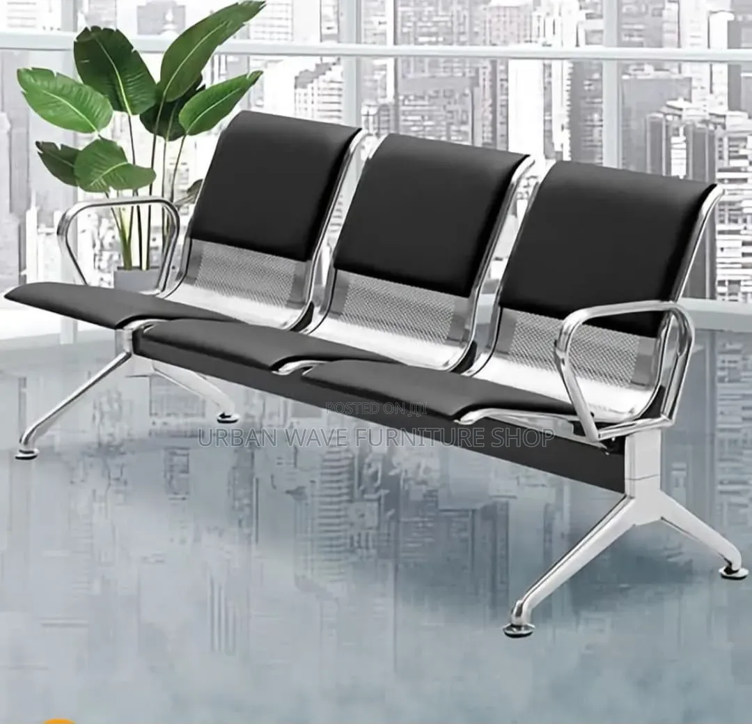 Black Padded 3 Seater Waiting Hospital Chairs