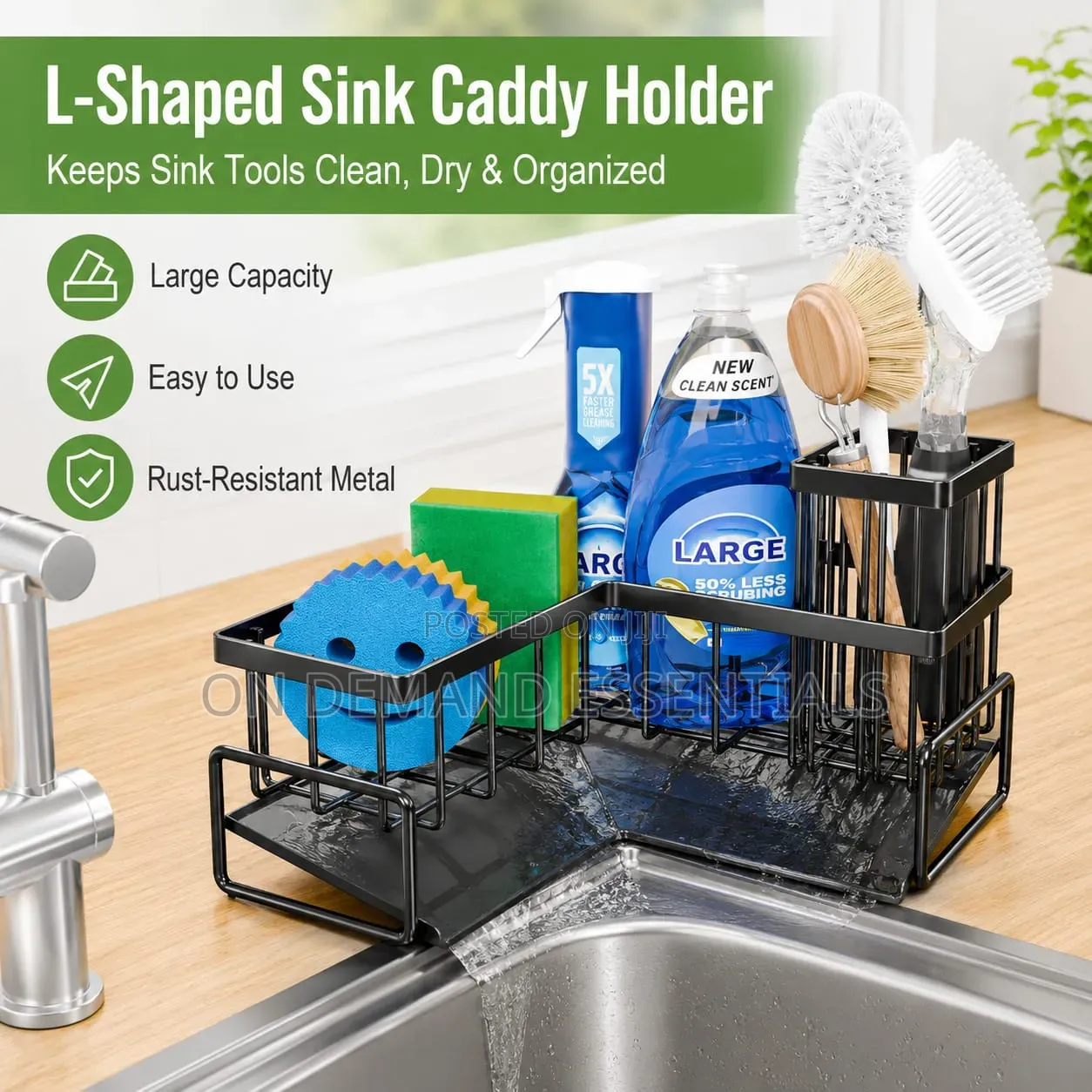Big Size L-Shaped Corner Kitchen Sink Caddy