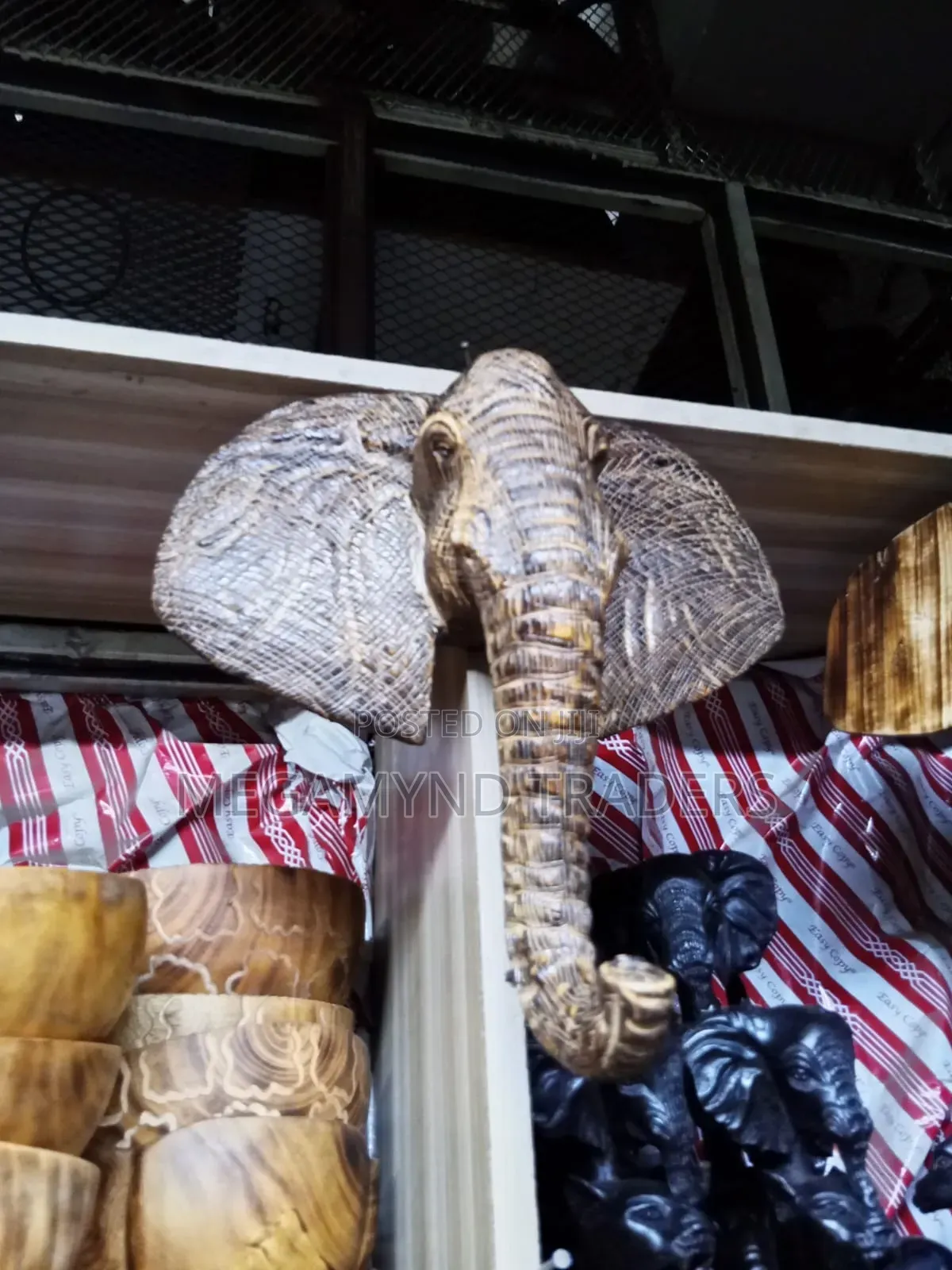 Hand Carved Elephant Head Wall Decor / Elephant Decor Wood Art