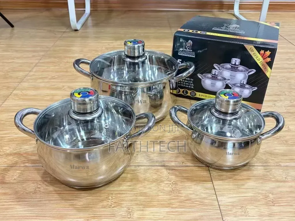6-Piece Marwa (Kasavilla) Stainless Steel Cookware Set Featuring Pots