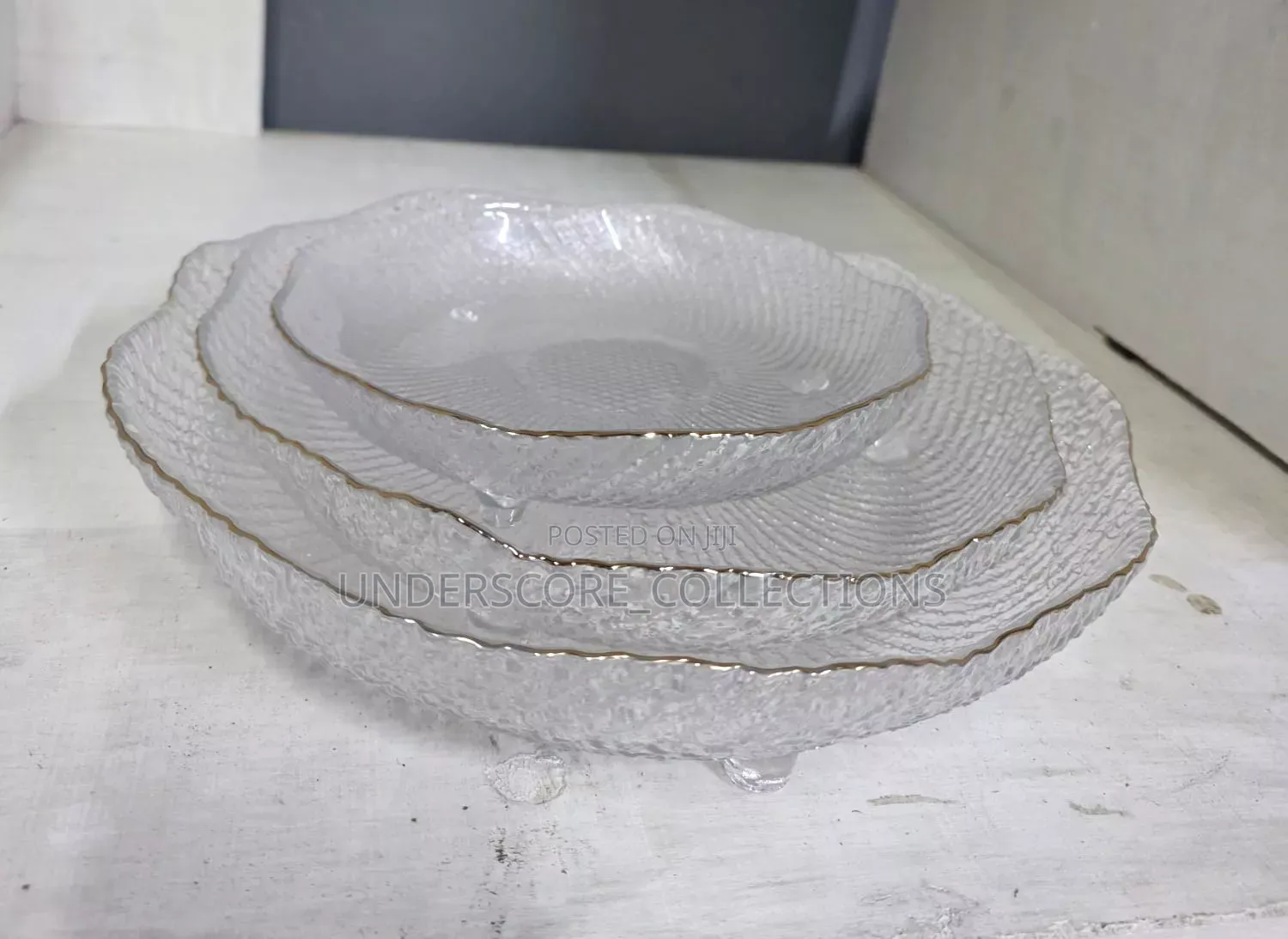 3 PCS Crystal Glass Gold Edge Ripped