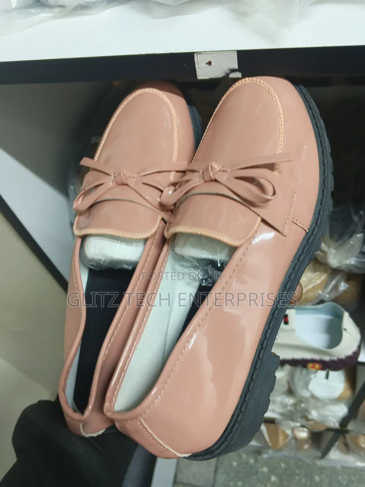 Ladies' Shiny Patent Leather Bow Shoes - Brand New