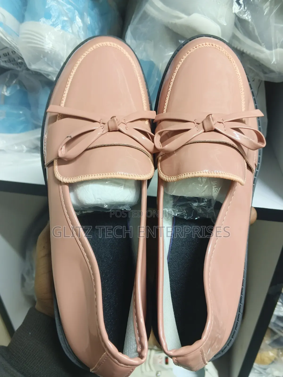 Ladies' Shiny Patent Leather Bow Shoes - Brand New