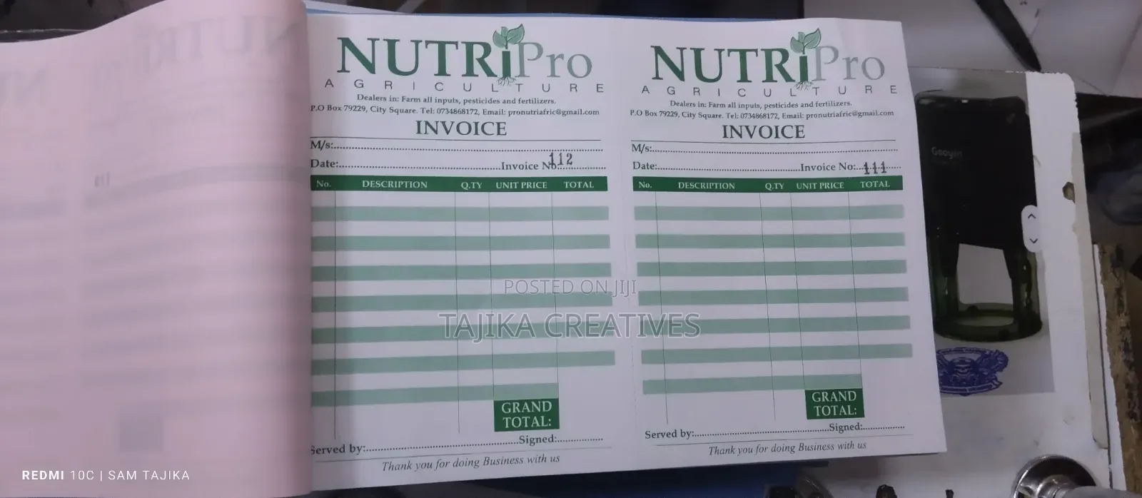 Printing of Receipt Books, Invoice Books, Delivery Notes