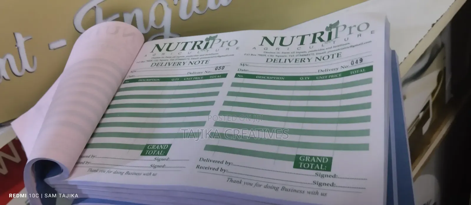 Printing of Receipt Books, Invoice Books, Delivery Notes