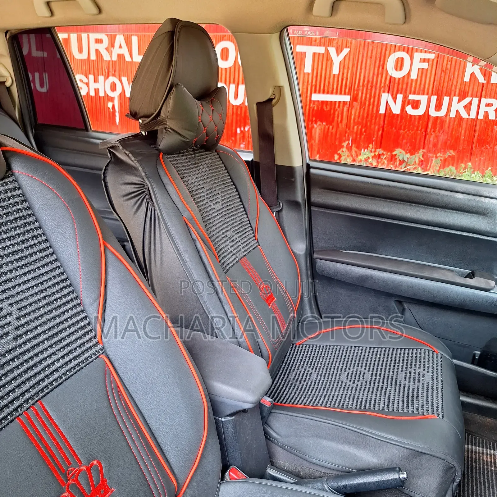 Black Red Stitched 5 Seater Universal Floor Mats.