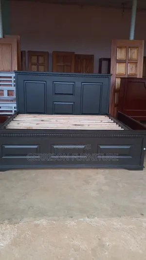 Premium Dark Grey Solid Hardwood Bed Frame (Panel Design)