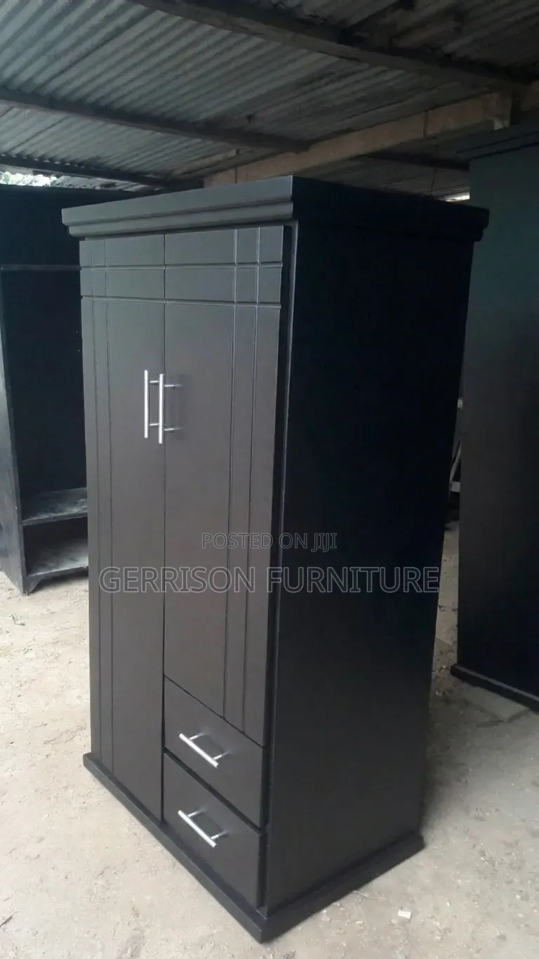 Modern 2-Door Black Wooden Wardrobe With Bottom Drawers
