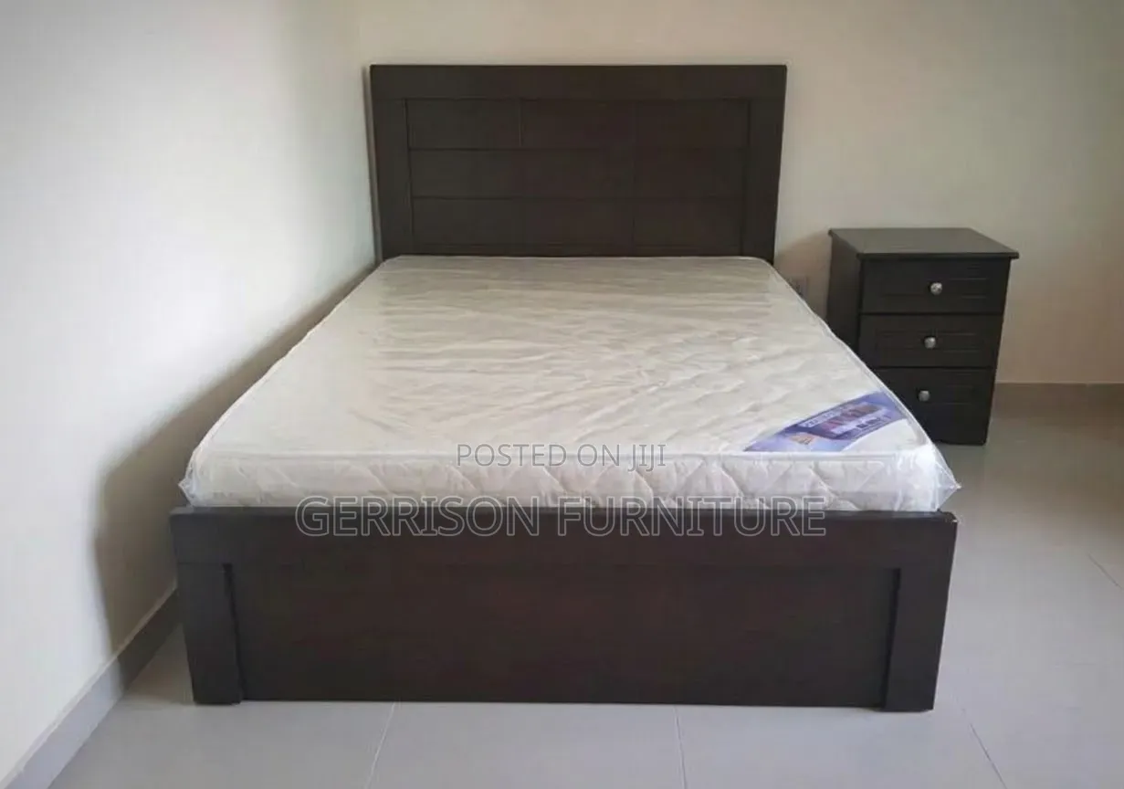 Modern Dark Brown Storage Bed Frame, 2 Side Drawers & Nightstand Set