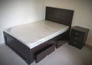 Modern Dark Brown Storage Bed Frame, 2 Side Drawers & Nightstand Set