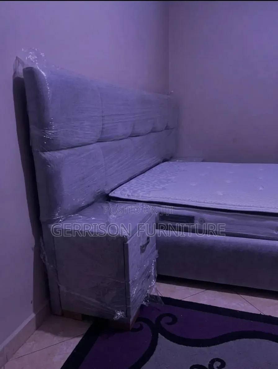 Brand New Luxury 5x6 Grey Velvet Bed With Side Lockers