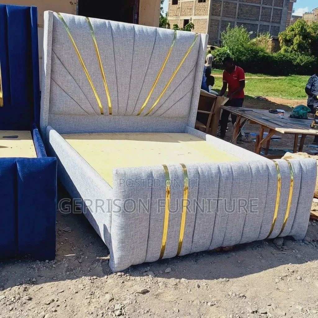 Brand New Luxury 5x6 Wingback Bed With Gold Accents.
