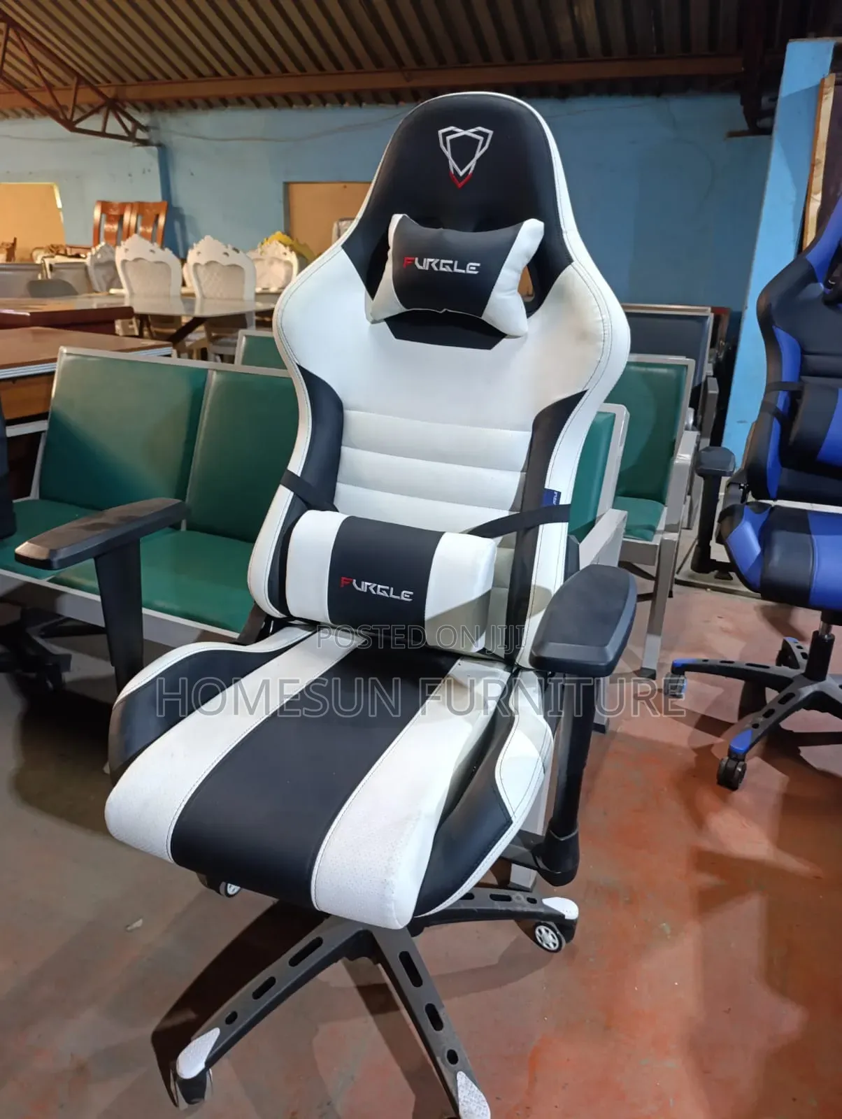 Gaming Chair With Black and White Racing Design
