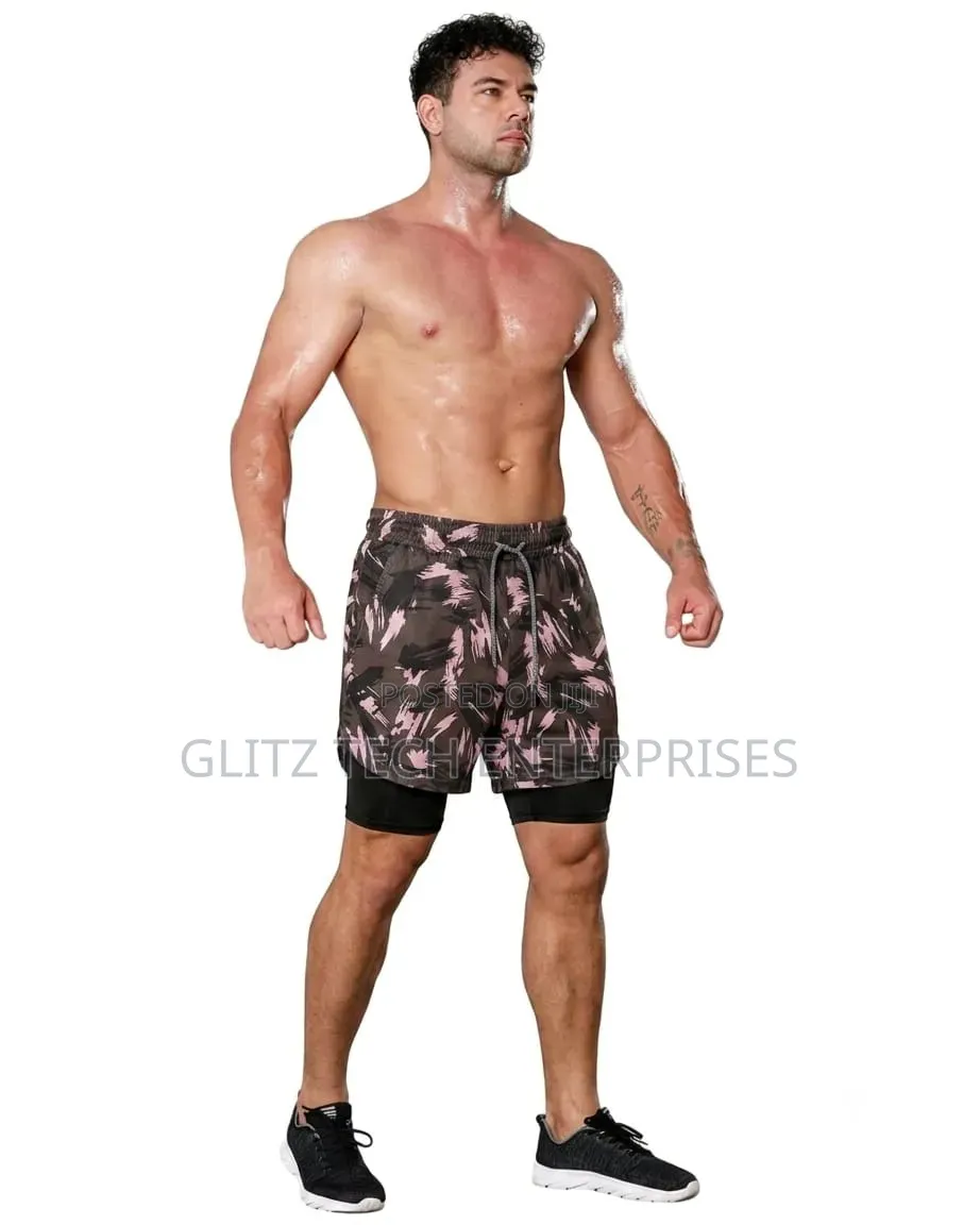 Men’s Camo 2-in-1 Athletic Shorts With Compression Liner