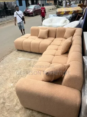 Modern Camel Nude Bouclé Bubble L-Shaped Sectional Sofa + Pillows