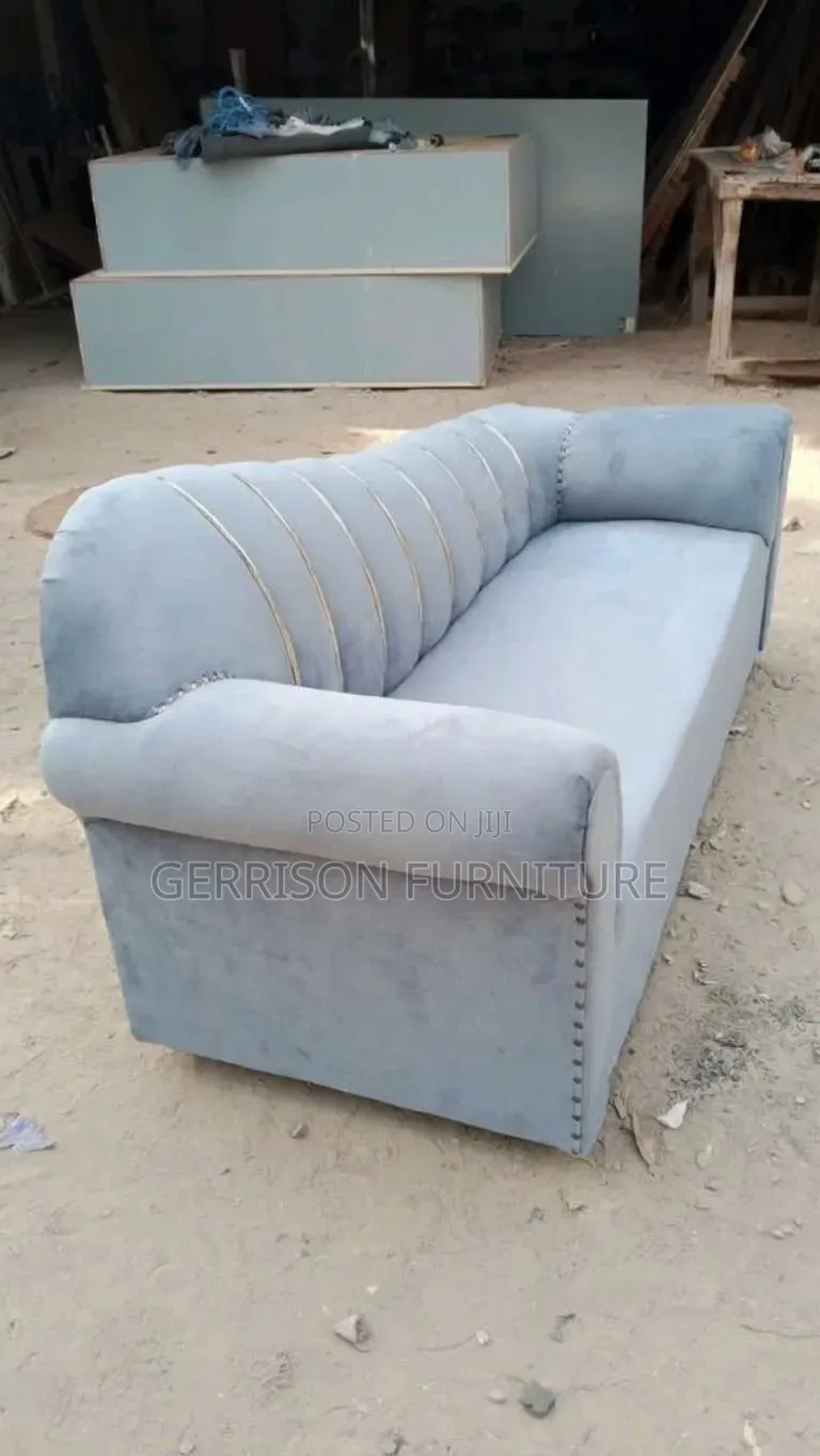 Luxury Asymmetric Channel-Tufted Sofa With Gold Metallic Inlay Trims