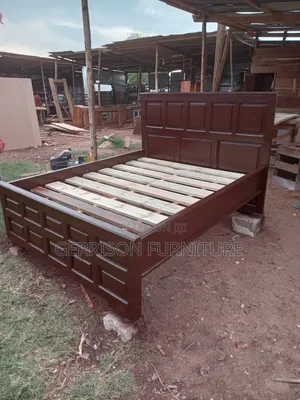 Modern Hardwood Grid-Panel Bed Frame With Heavy Duty Wooden Slat Base