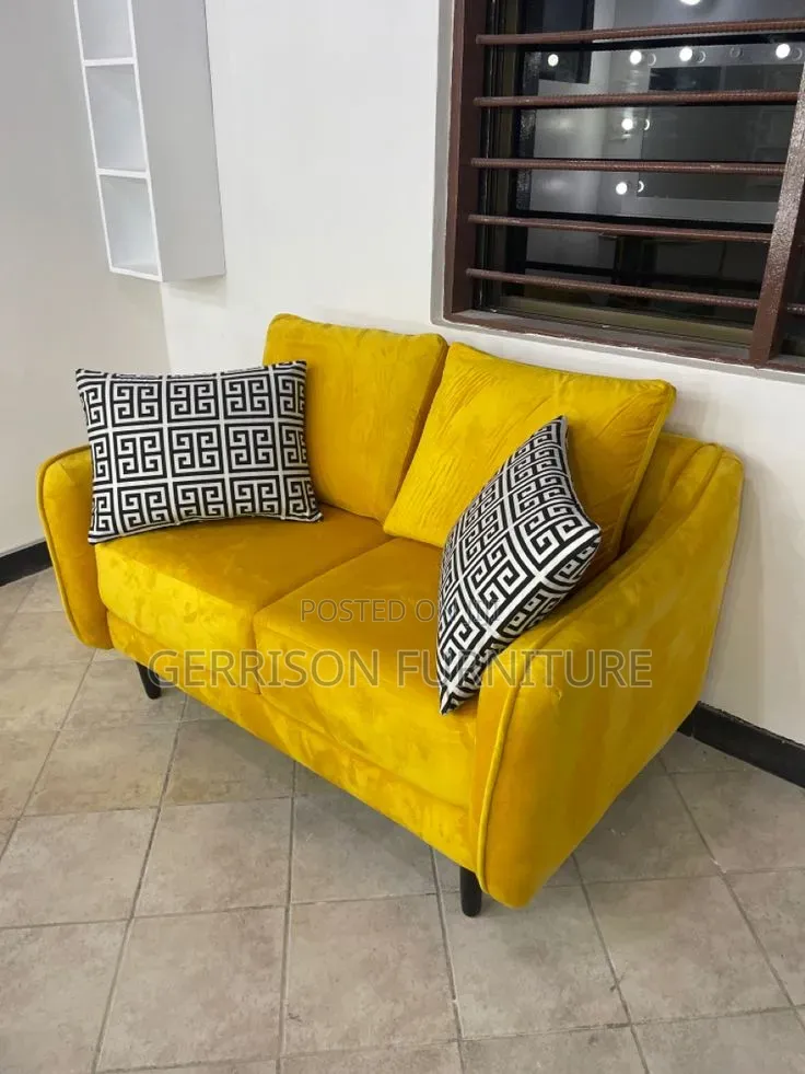 Vibrant Mustard Yellow Velvet 2-Seater Sofa / Loveseat Couch