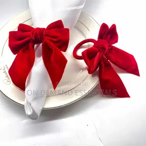 Luxury Velvet Bow Napkin Rings – Red