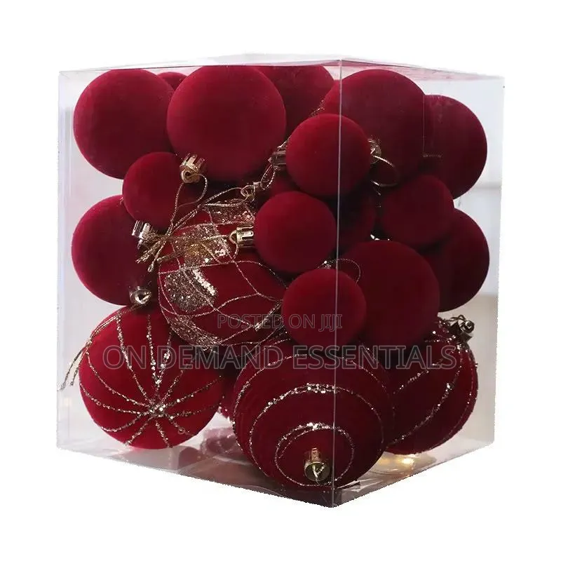36PCS Burgundy Velvet Christmas Bauble Set
