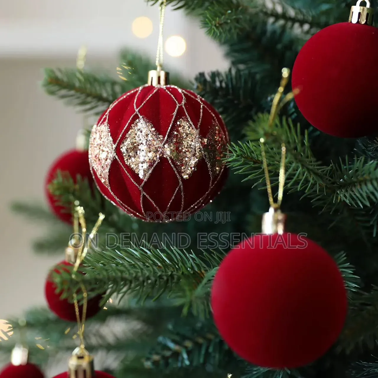 36PCS Burgundy Velvet Christmas Bauble Set