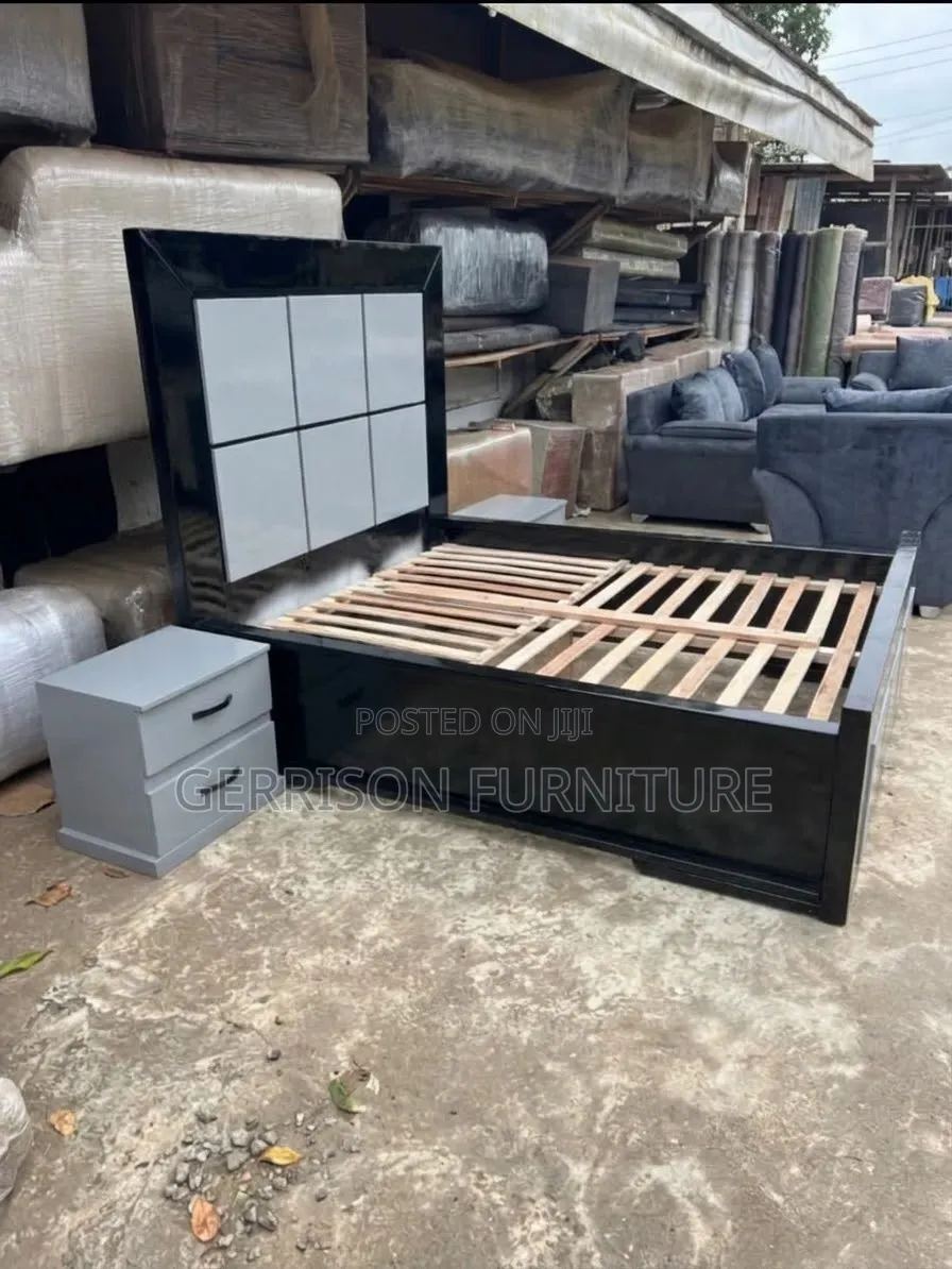 Modern Black 5x6 Bed Frame With 2 Matching Bedside Tables