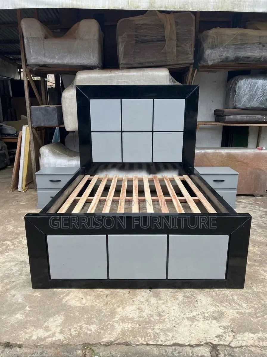 Modern Black 5x6 Bed Frame With 2 Matching Bedside Tables