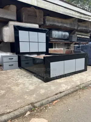 Modern Black 5x6 Bed Frame With 2 Matching Bedside Tables