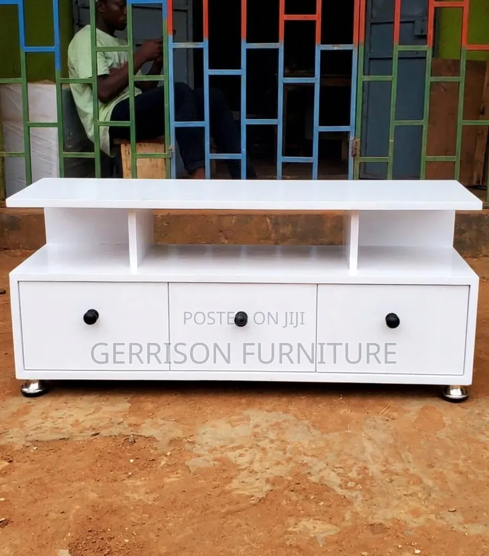 Modern White TV Stand With 3 Drawers