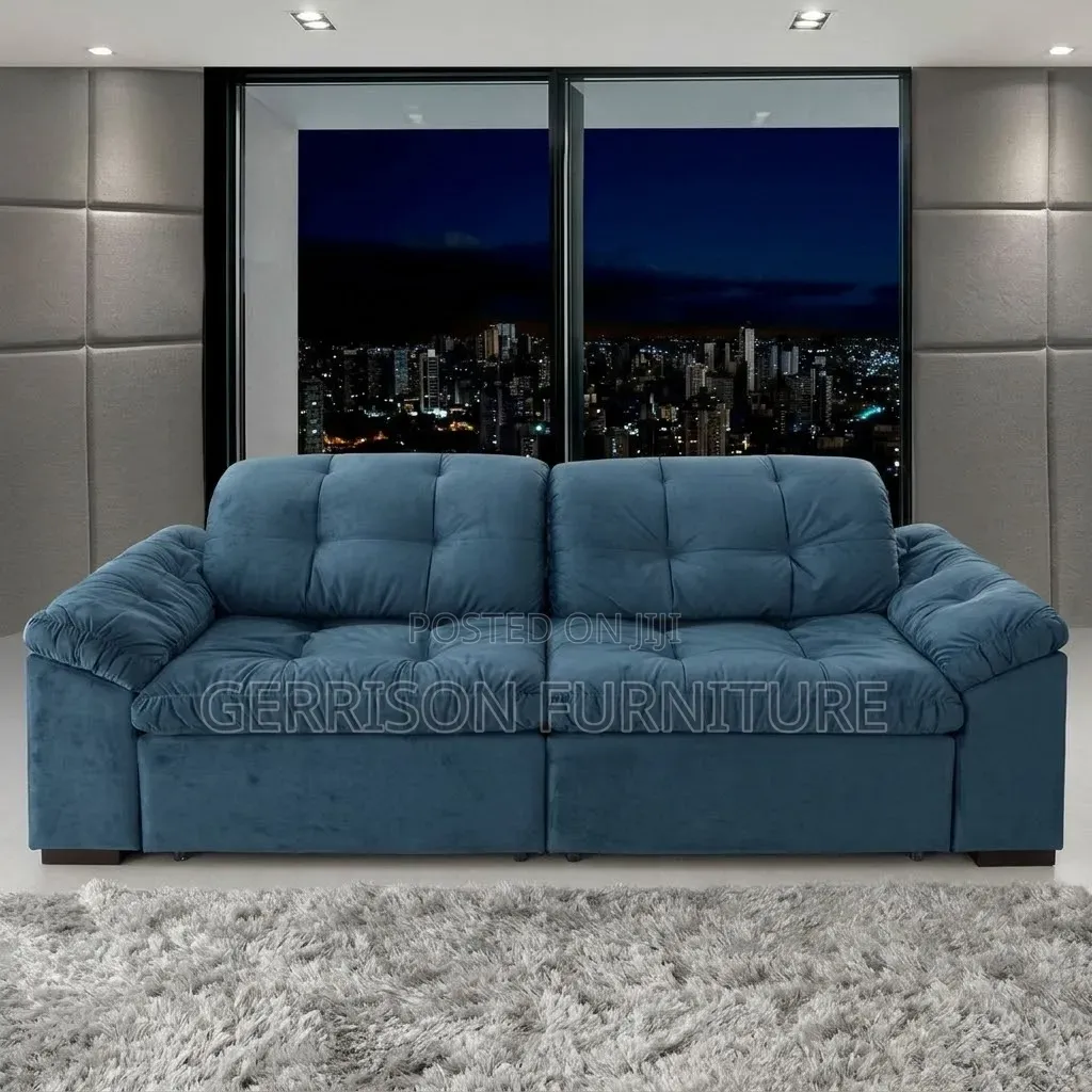 Luxury Deep-Tufted Blue Plush Velvet Couch