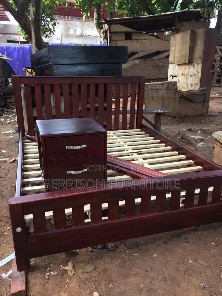 Executive Dark Mahogany Wood Bed Set With Bedside Locker