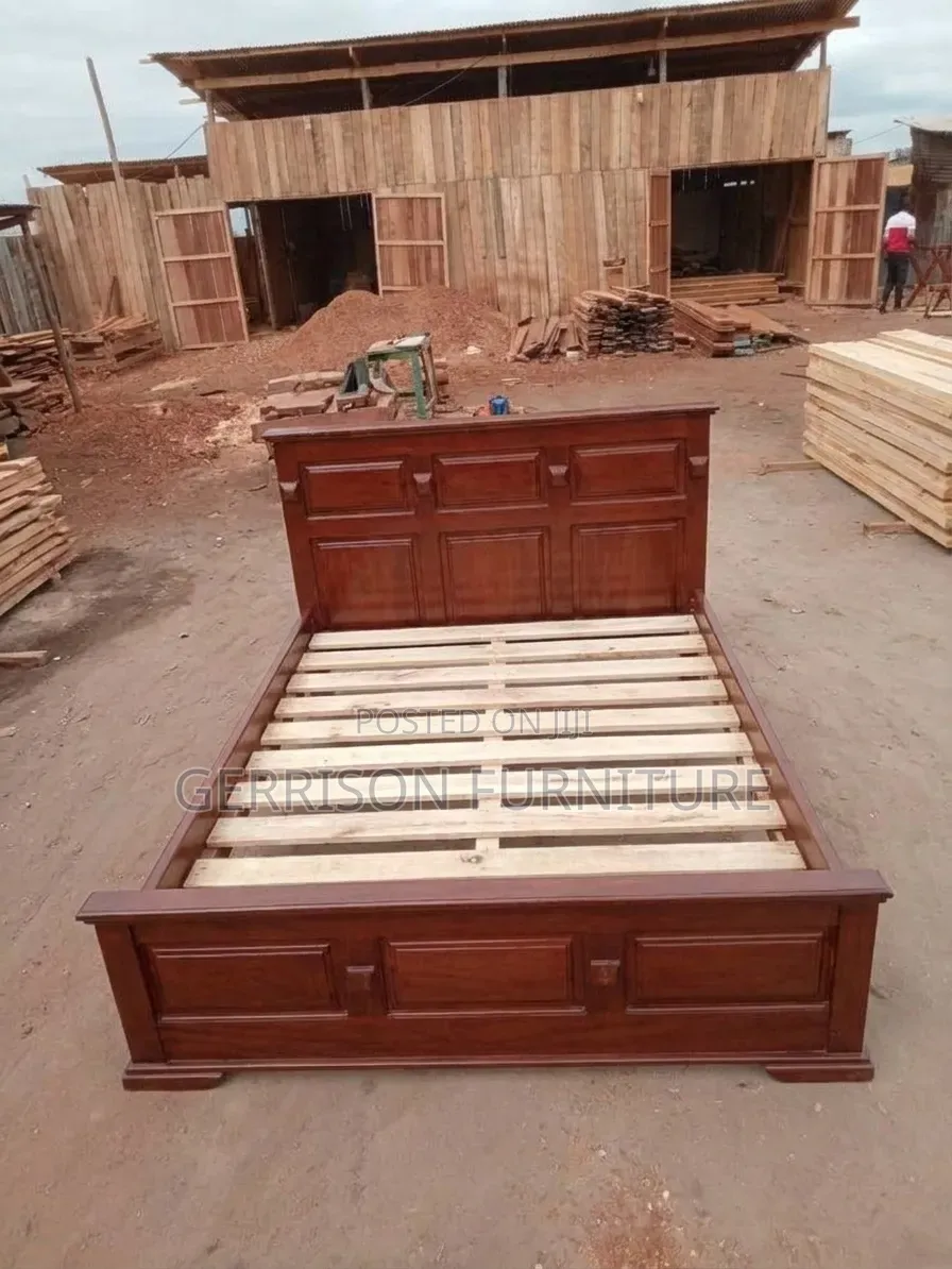 5x6 Modern Wooden Bed Frame - Mahogany Stain Finish