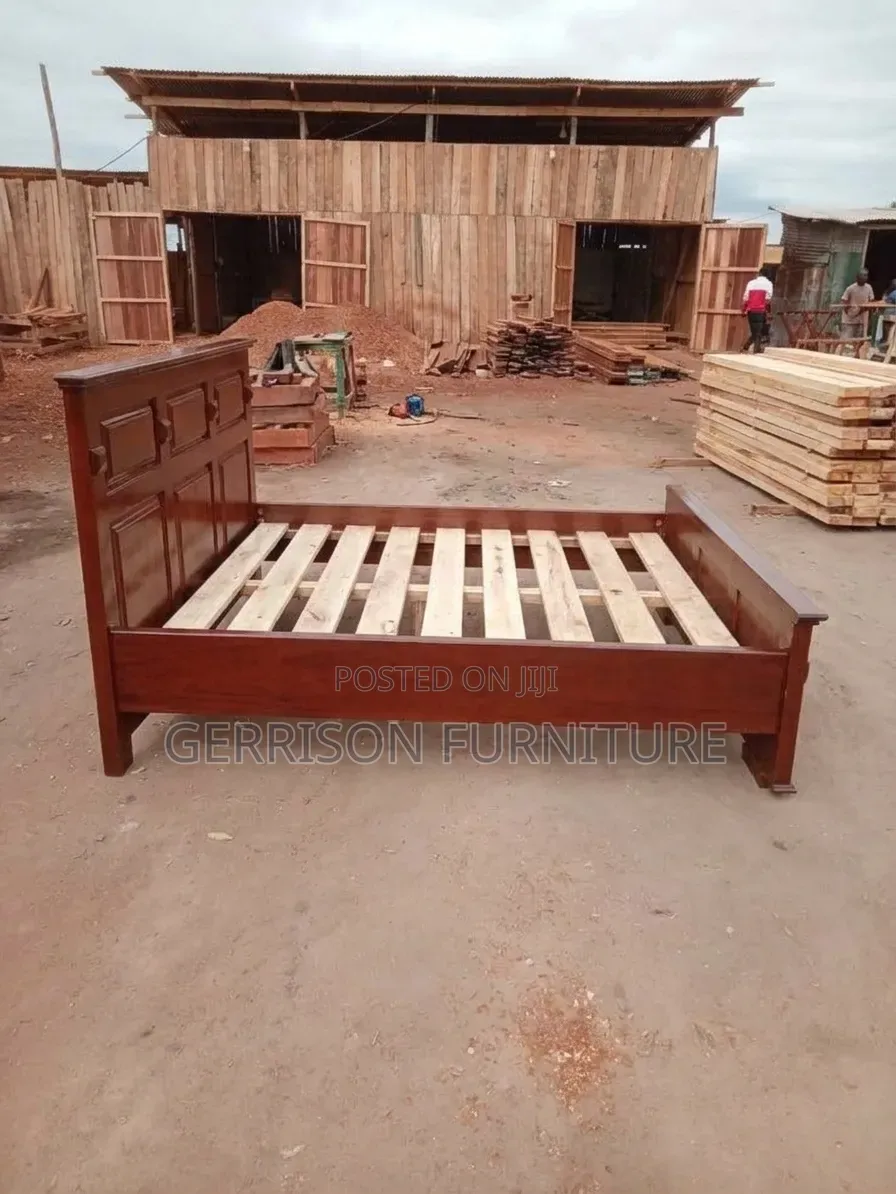 5x6 Modern Wooden Bed Frame - Mahogany Stain Finish