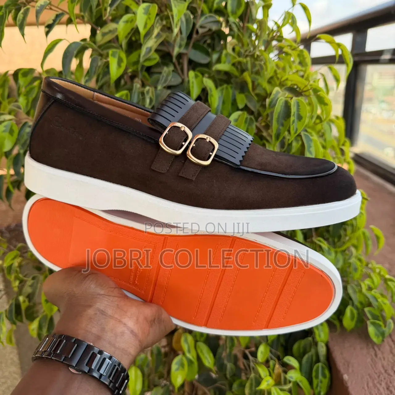 Santoni Double Buckle Suede Loafers