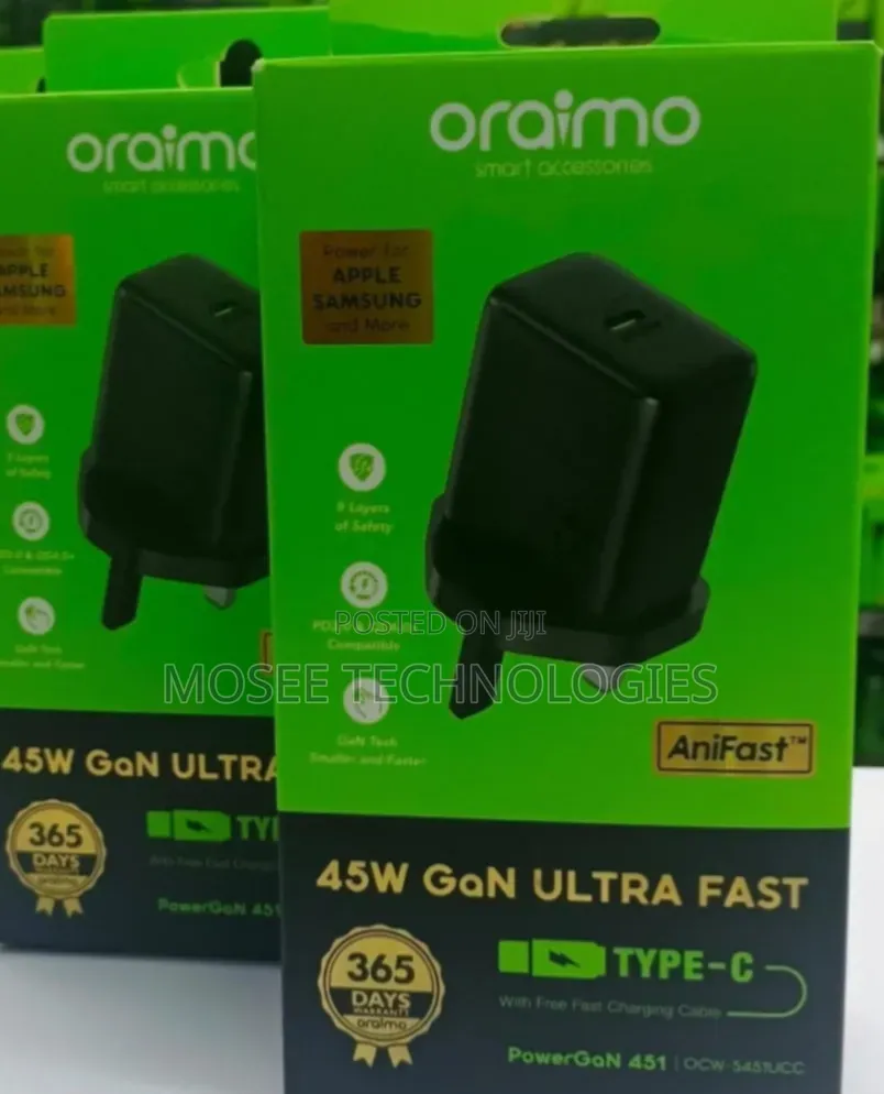 Oraimo PowerGaN 451 – 45W USB-C Fast Charging Adapter