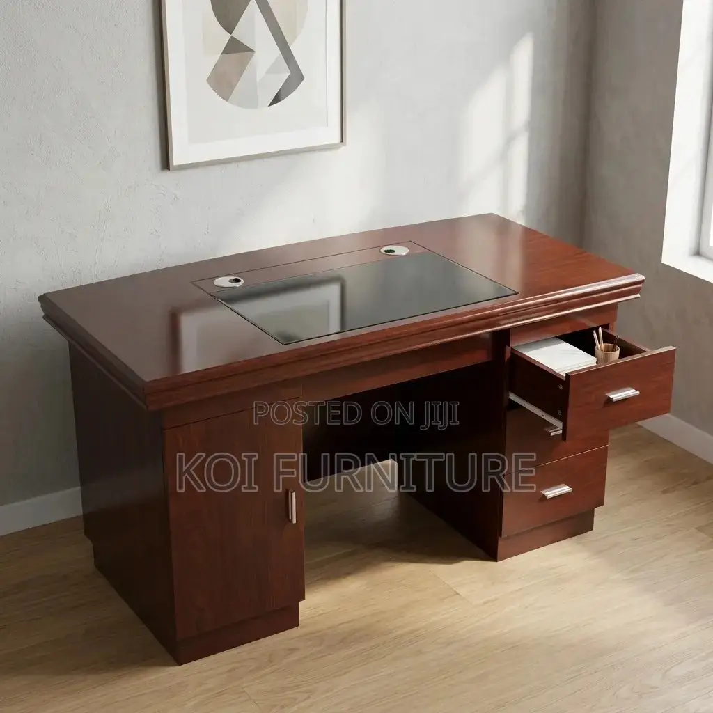 Office Desk : 1.4M Executive Mahogany-Finish Office Desk