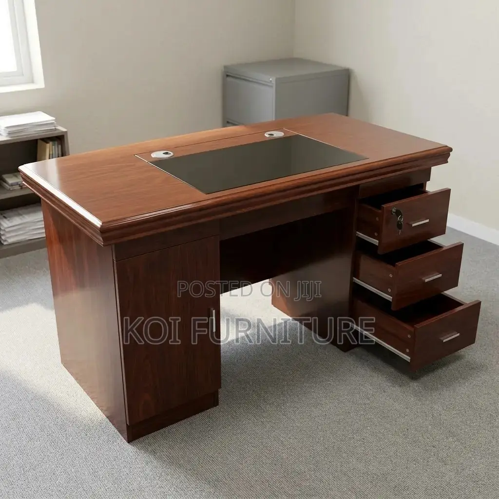 Office Desk : 1.4M Executive Mahogany-Finish Office Desk