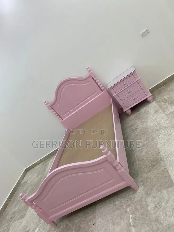 Pink Wooden Single Bed With Matching Nightstand