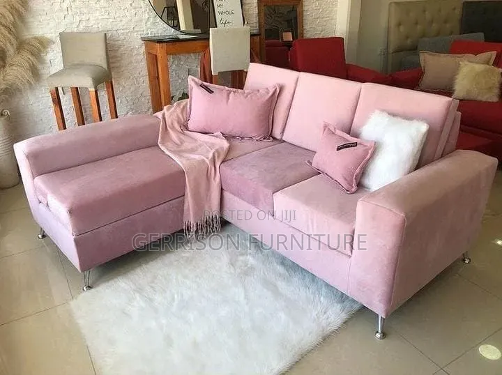 Modern L-Shaped Pink Velvet Sectional Sofa Brand New
