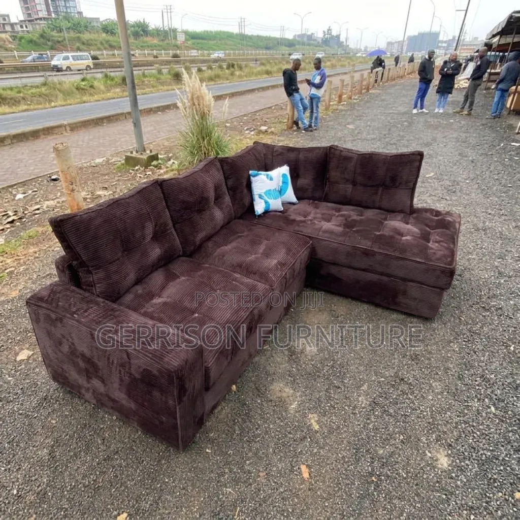 Premium 5-Seater Chocolate Brown Corduroy L-Shaped Sofa Set