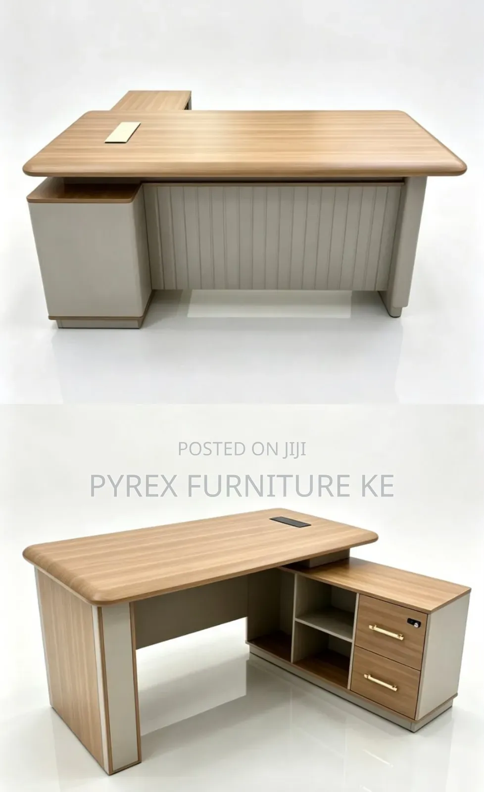 Executive L-Shape Office Table - Wood Grain Top With Cream Panel