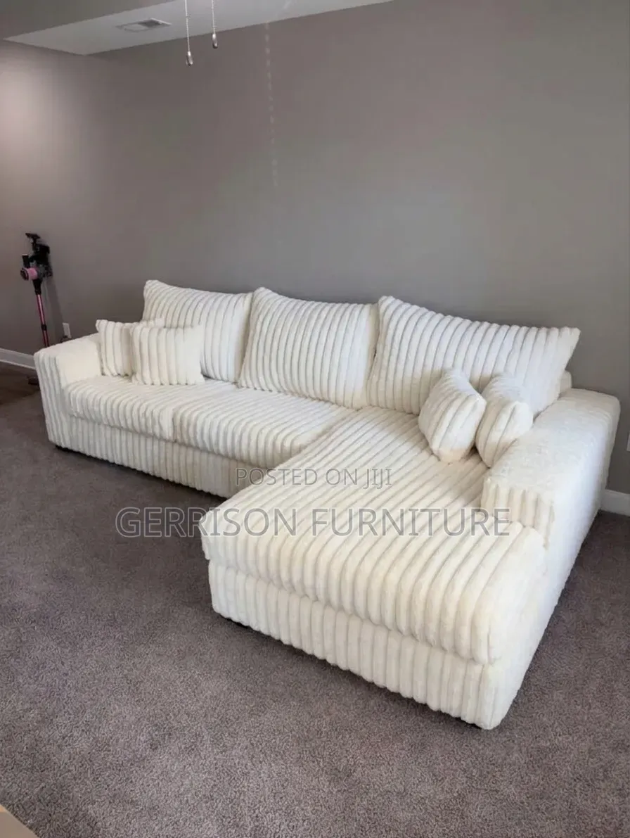 Premium Cream White Corduroy L-Shaped Sectional Couch (4-Seater)