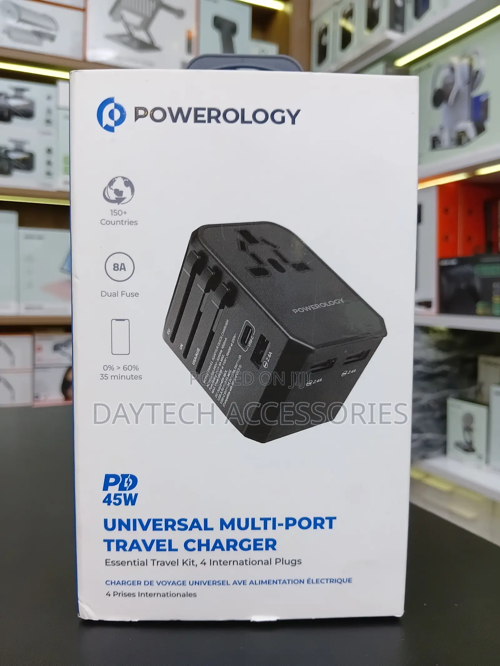 Powerology PD 45W Fast Charge + 2A USB Dual Output Travel Adapter.