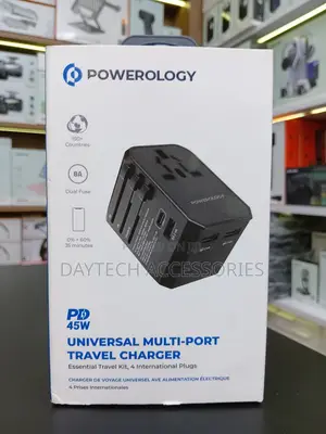 Powerology PD 45W Fast Charge + 2A USB Dual Output Travel Adapter.