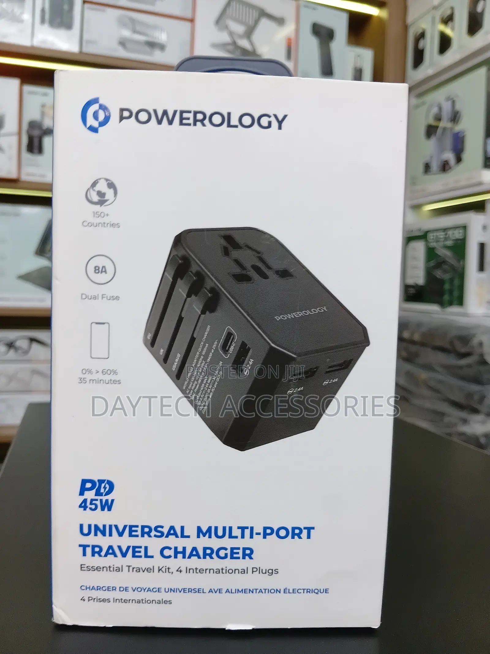 Powerology PD 45W Fast Charge + 2A USB Dual Output Travel Adapter.