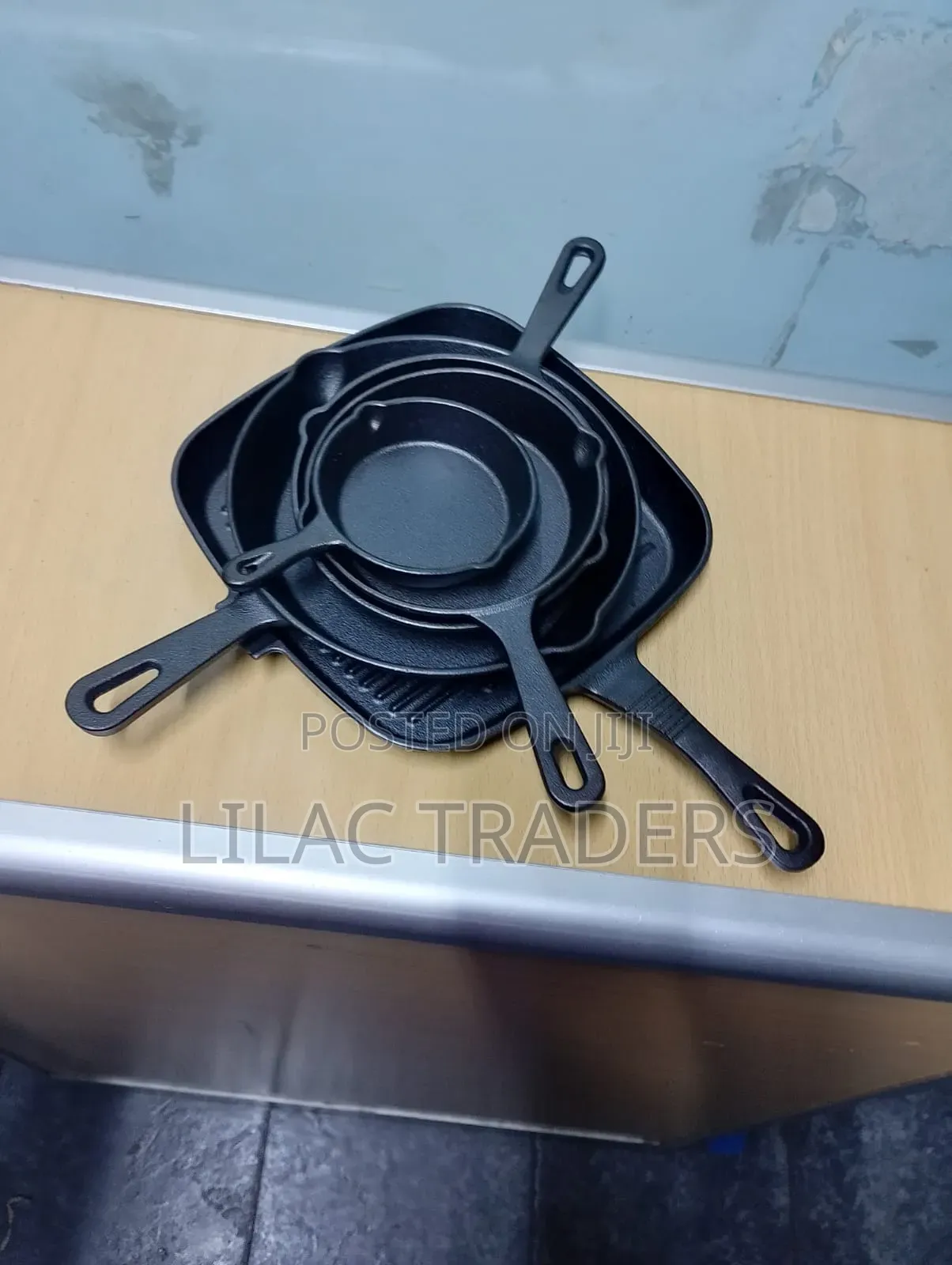 5PCS Heavy Duty Cast Iron Skillet and Steak Pan Set