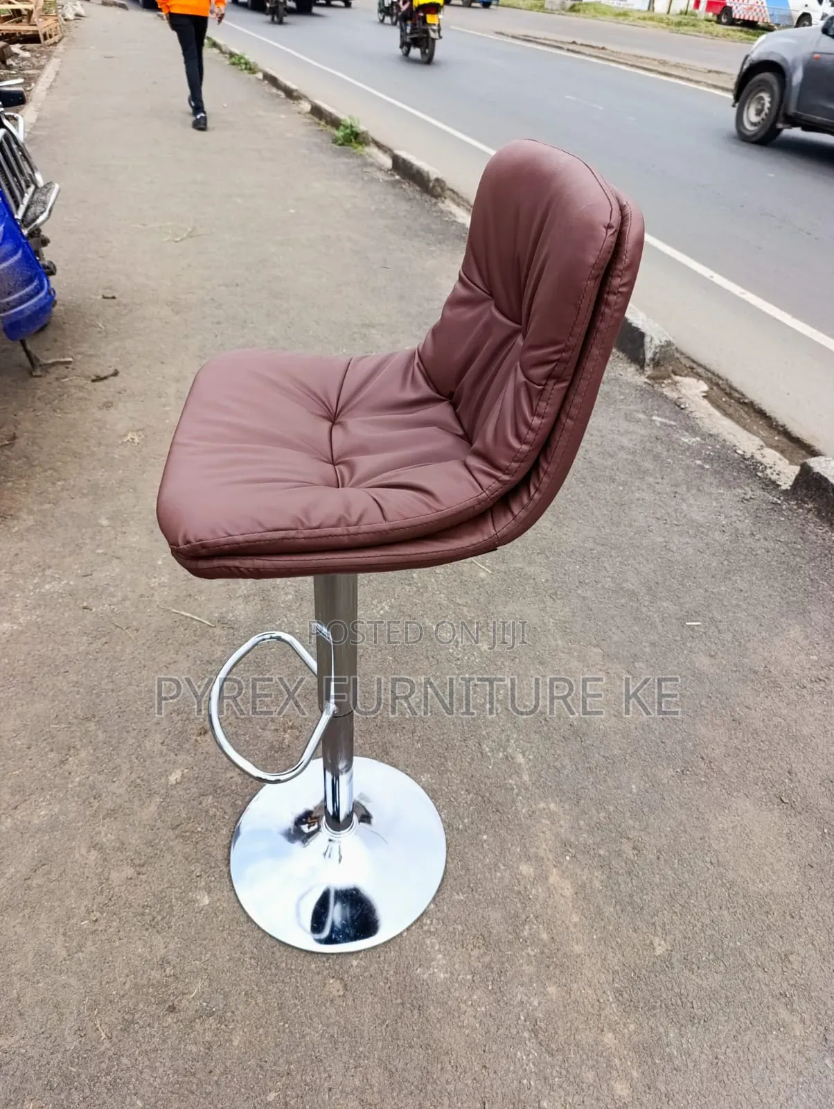 Brown PU Leather Counter Stool With Footrest